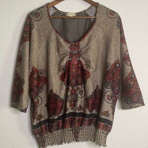 Live and let Live 3/4 sleeve Women’s Blouse Top Size Medium Boho